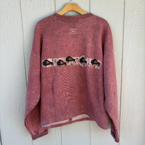 Vintage Stone Aged Rockwear Sweater Adult Large Red Pearl Snap Buffalo Western - Picture 6 of 9